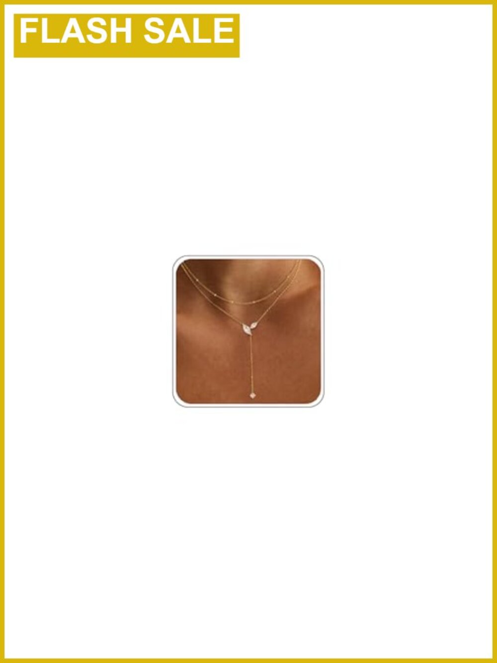 14K Gold Plated Brass CZ Y-Drop Necklace Long Layered Women Jewelry